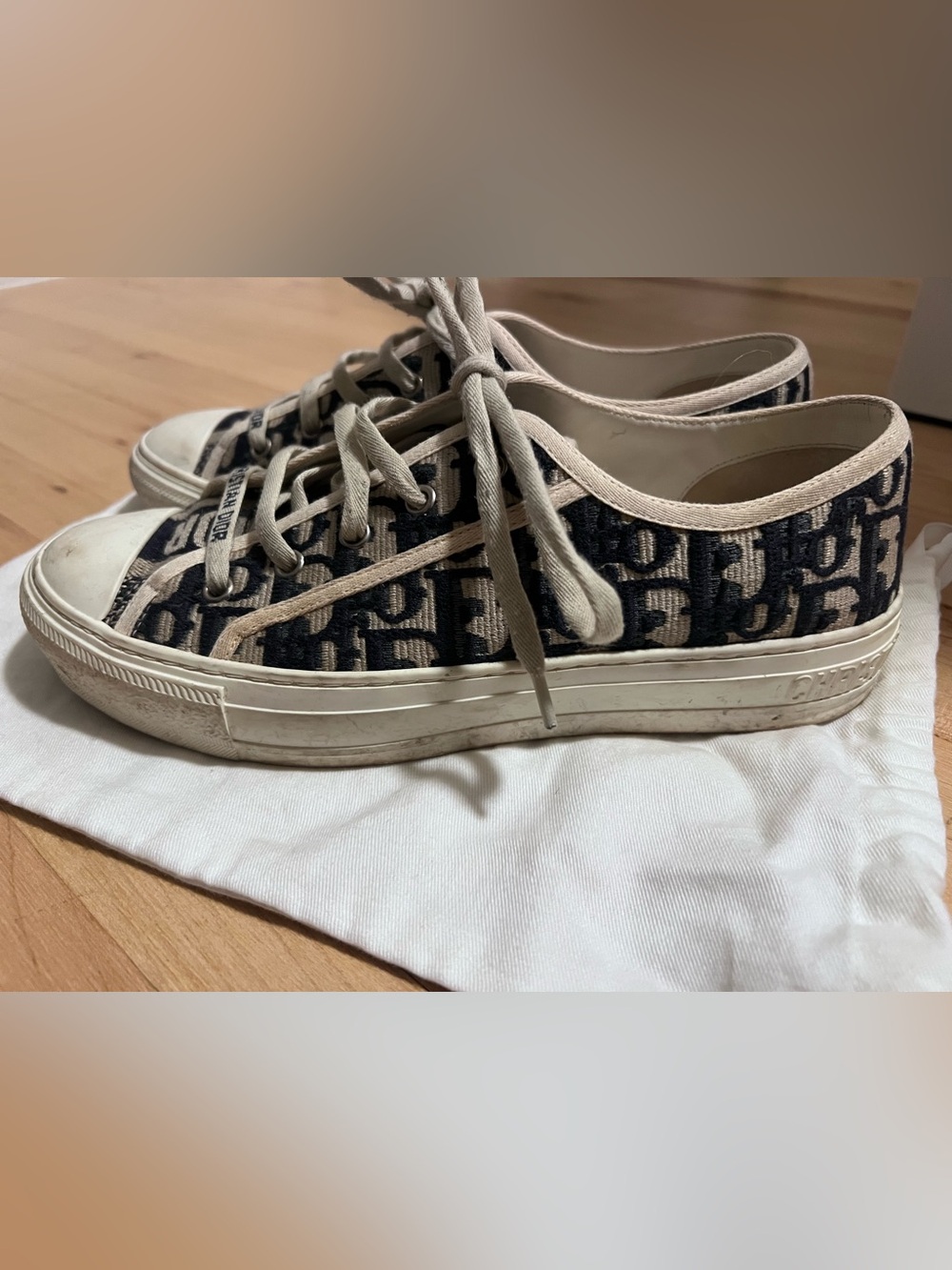 Dior Oblique Canvas Low-Top Sneakers in Navy & Beige